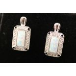 pair of Silver, CZ and Opal Panelled Earrings, cased