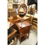 Edwardian Mahogany Inlaid Washstand with Telescopic Oval Mirror above Cabinet of Single Drawer,