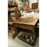 Late 19th century Oak Side Table with single drawer and raised on turned ringed legs