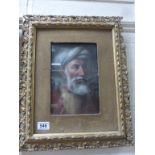 Pierced gilt framed oil painting portrait of a bearded elder in Middle Eastern dress