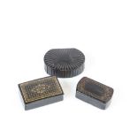 Three 19th Century snuff boxes, one marked 'Time is Money' with part contents