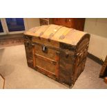 Large 19th century Wooden Bound Domed Top Seaman's Trunk