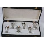 Set of Six Art Deco Glasses, each with hand-painted cockerel contained in a fitted case marked
