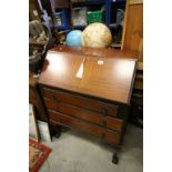 Mid 20th century Mahogany Veneer Bureau on Cabriole Legs