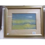 Oil on board a gilt framed view of a tranquil coastline