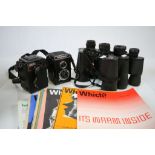 Lubitel 166B Twin Shutter Camera, Voigtlander Brillant Twin Shutter Camera, Three Sets of Binoculars