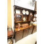Mid 20th century Oak Effect Dresser with Two Leaded Glazed Doors to Shelves