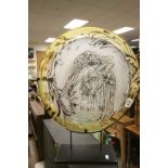 Large Glass Casa Motion plate with etched Angel design on a metal stand