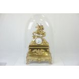 Large ornate gilt Brass Clock with Napoleon on Horseback to top and large glass dome