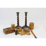 Collection of treen items including mauchlin ware