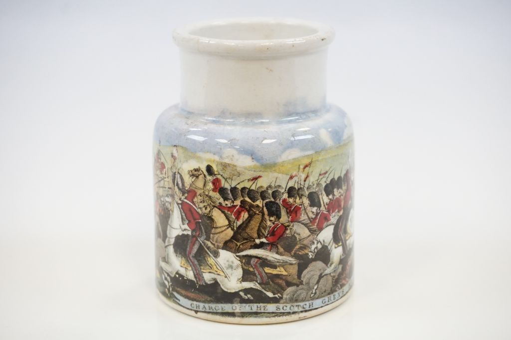 19th century Ink pot with Battle scene decoration and marked "Charge of the Scotch Greys at