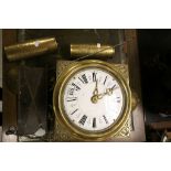 Brass wall clock with pulleys & weights, enamel dial, bell to the top and Fleur De Lys decoration
