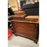 19th Century mahogany chest of 4 long drawers raised on bracket feet
