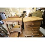 Modern Pine Side Table with Single Drawer together with a Small Pine Chest of Three Short Drawers