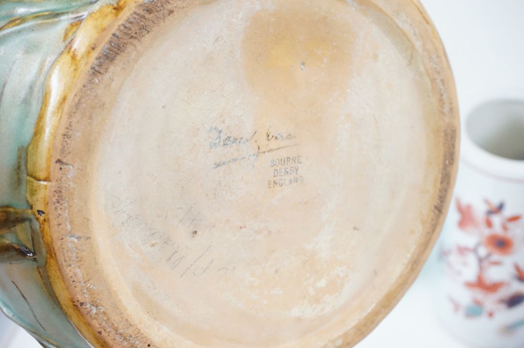 Bourne Denby 1930's Bowl with relief decoration of Birds and Reeds together with Two Glass Jugs, - Image 2 of 5