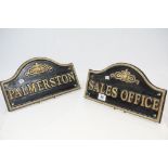 Two Heavy Brass Plaques, one as Sales Office and Palmerston