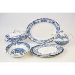 Two boxes of vintage blue & white china meat plates. bowls etc