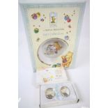 Boxed silver plated baby's First Tooth and First Curl boxes and Royal Doulton boxed Winnie the