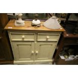Part Painted Cupboard of Two Doors and Two Drawers of Small proportions