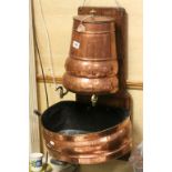 Vintage French Copper & Brass water dispenser with sink on a wooden plaque