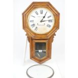 Victorian Oak Cased Drop Dial Hanging Wall Clock, the face marked Harry Peplow, Stourbridge