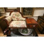 Victorian Style Telephone Table and Seat with Scroll Arm and Carved Back Rail