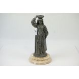 Vintage Oil lamp base in the form of a female made of Spelter on a Marble base