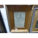 19/20th C gilt framed pencil illustration of a Regal lady with horse