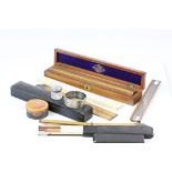 Draughtsman drawing tools to include a cased set of six vintage wooden rulers in Robson of Newcastle