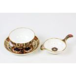 Royal Crown Derby Imari tea strainer, drip bowl and tray