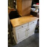 Part Painted Pine Dresser Base with Two Drawers and Two Cupboard Doors