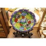 Large Cloisonne Plate with Hardwood Stand