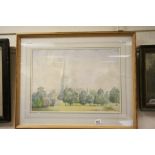 Watercolour of Salisbury Cathedral Scene signed P J Glynn