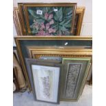 Seven Gilt Framed and Glazed Needlework Pictures together with a Framed & Glazed Chinese Silk