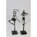 Pair of Bronze Contemporary Figures of a Violin Player and a Ballerina