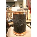 Copper and Tooled Leather Stick Stand / Waste Bin with embossed relief decoration