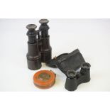 19th Century Watson & Son binoculars, cased opera glasses & vintage steel rule