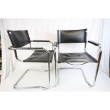 Pair of Chrome and Leather Marcel Breuer Style Elbow Chairs