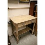 Victorian Pine Side Table with Two Drawers and Shelf Below