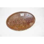 Cast Iron Oval ' Antiques ' Sign