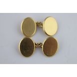 A pair of 18ct yellow gold oval panel chain link cufflinks, plain panels with bezelled edges,