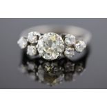 A circa 1930s 1.40 carat diamond 18ct white gold platinum set ring, the round old cut diamond