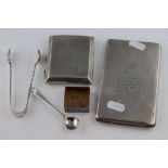 A George VI silver cigarette case, engine turned decoration with initials FGT to front, silver