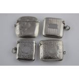 An Edwardian silver vesta case, bright cut foliate scroll decoration with blank cartouche to centre,