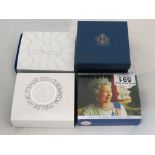 Four cased Silver proof Crown coins to include; 2007 Diamond Wedding, 2003 Coronation Anniversary,