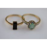 A green stone green tourmaline coloured 18ct yellow gold ring, rectangular mixed cut stone, claw