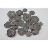 Collection of vintage UK Silver coinage to include Victorian Shillings & Half Crowns