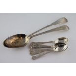 A George III silver serving spoon, Old English pattern, engraved initials to terminal, London