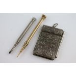 A citrine set yellow metal propelling pencil, the shaft inscribed patent G Riddle maker London,