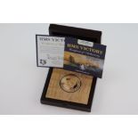 Cased Guernsey Limited edition 2015 HMS Victory 22ct Gold proof £5 Pound coin, set with Copper &